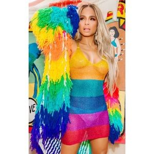 PrettyLittleThing Multi Metallic Stripe Dress